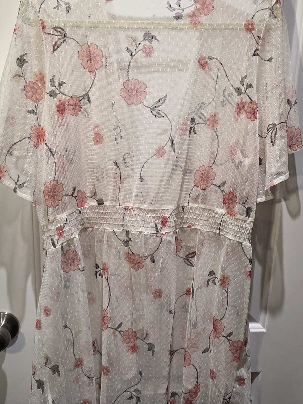 Maurices Cream Sheer Floral Tie-Front Blouse with Pink Flowers - Picture 4 of 4